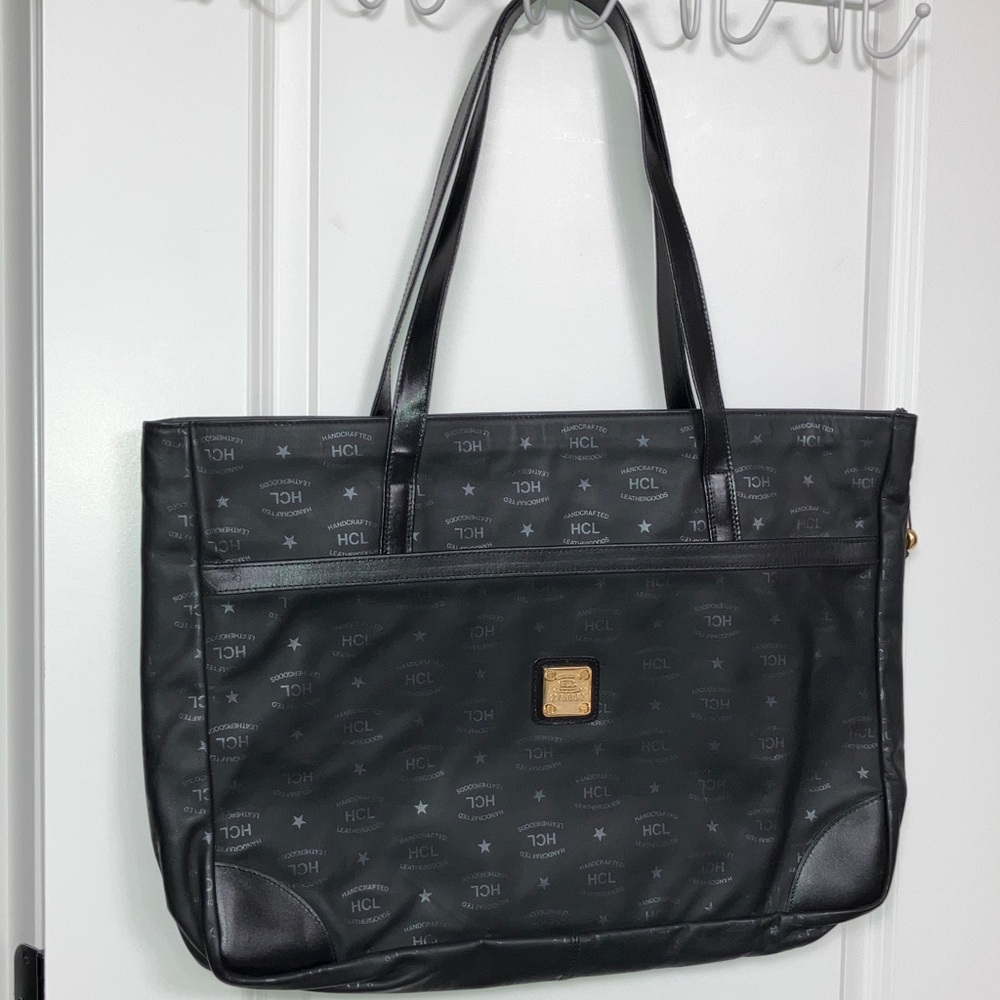New HCL Black Hand Crafted Leather Goods Graphics Art Bag 24K Hardware